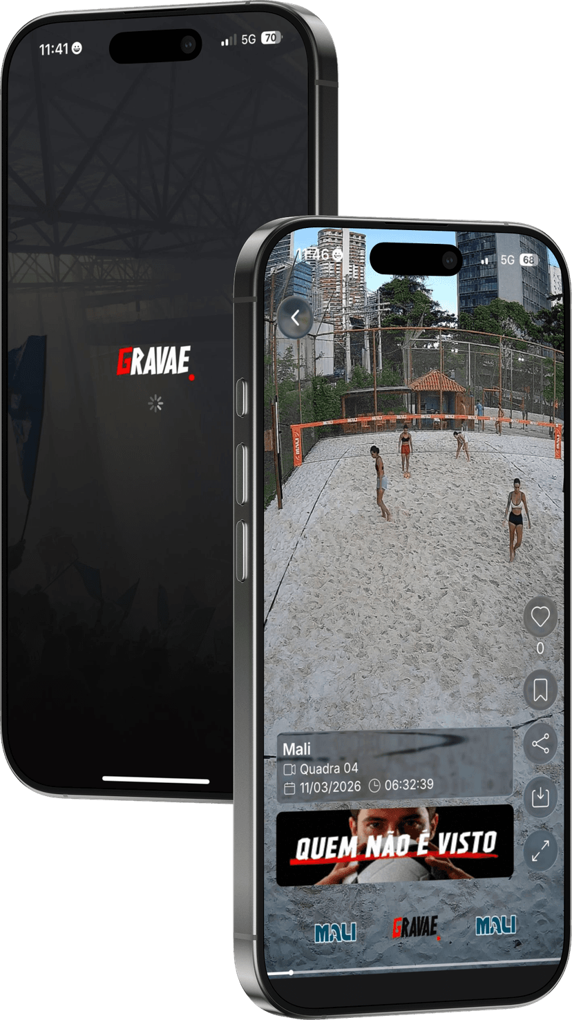 Gravaê app screens showing recording and replay of matches